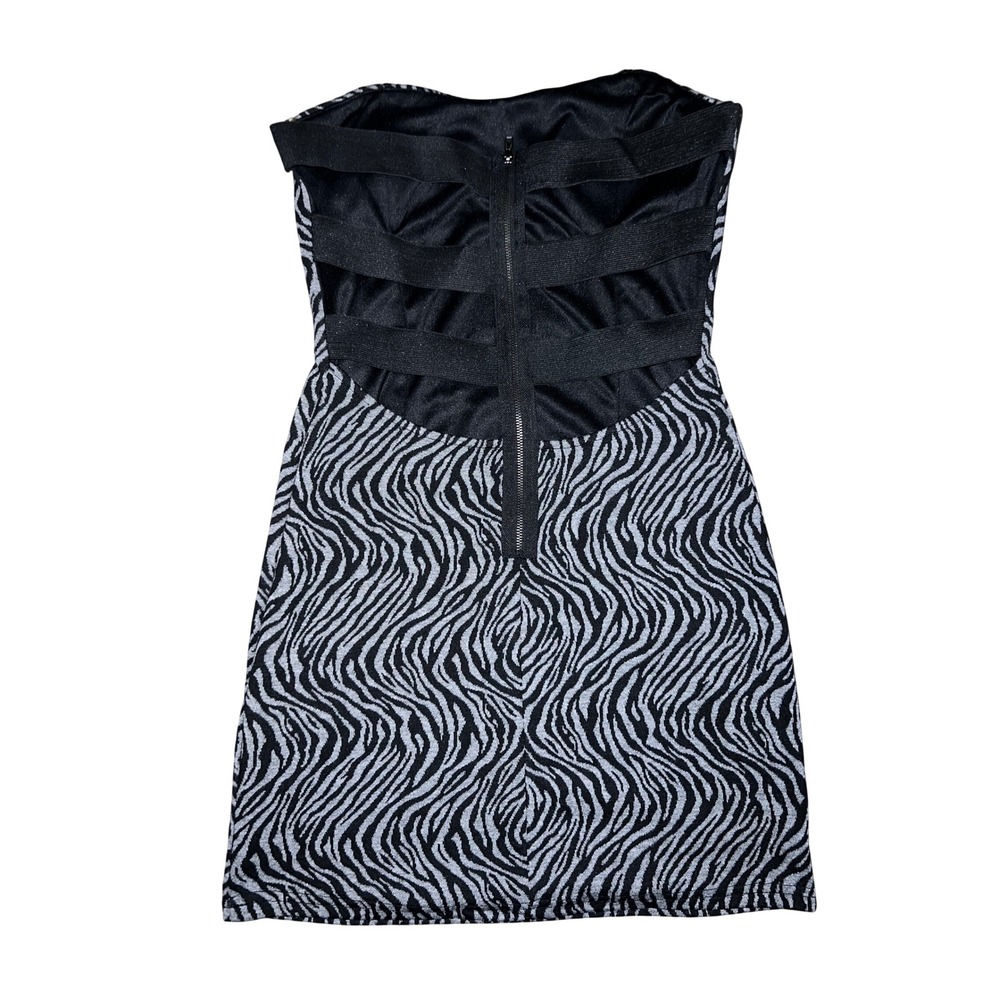 Poetry Body Central Womens Zebra Print Strapless Bodycon Mini Dress Grey Black S - Picture 6 of 8